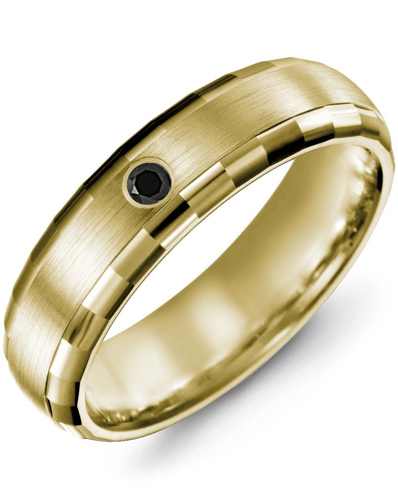 Men's & Women's Yellow Gold + 1 Black Diamond 0.05ct Wedding Band