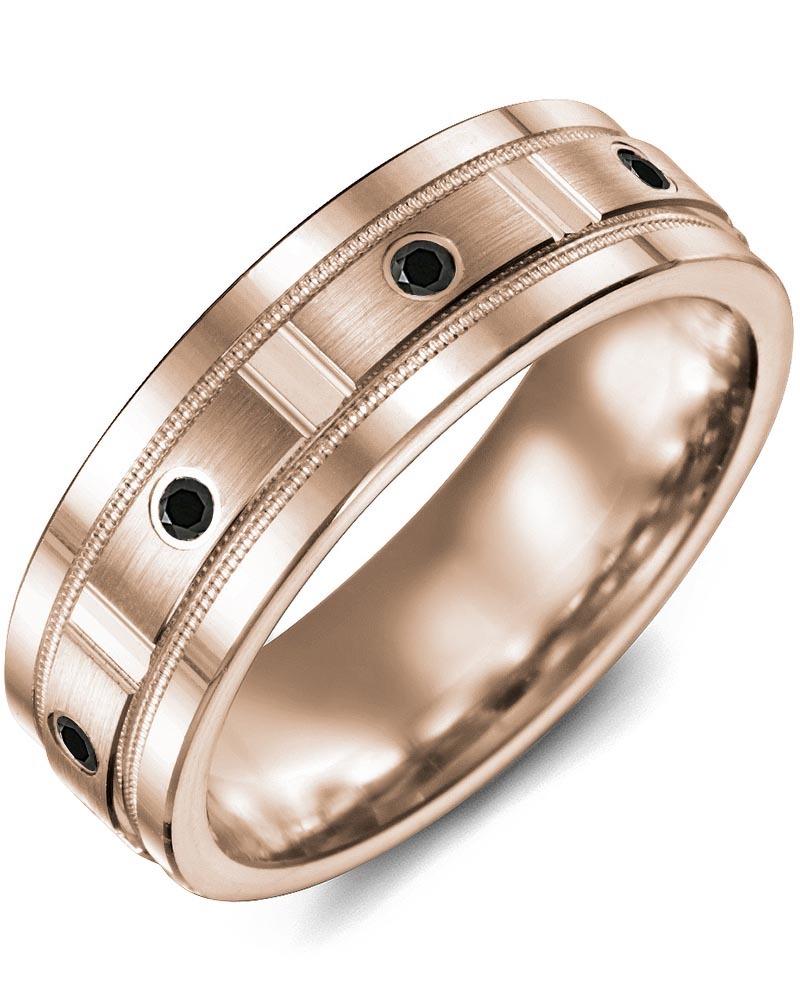 Men's & Women's Rose Gold + 4 Black Diamonds 0.08ct Wedding Band