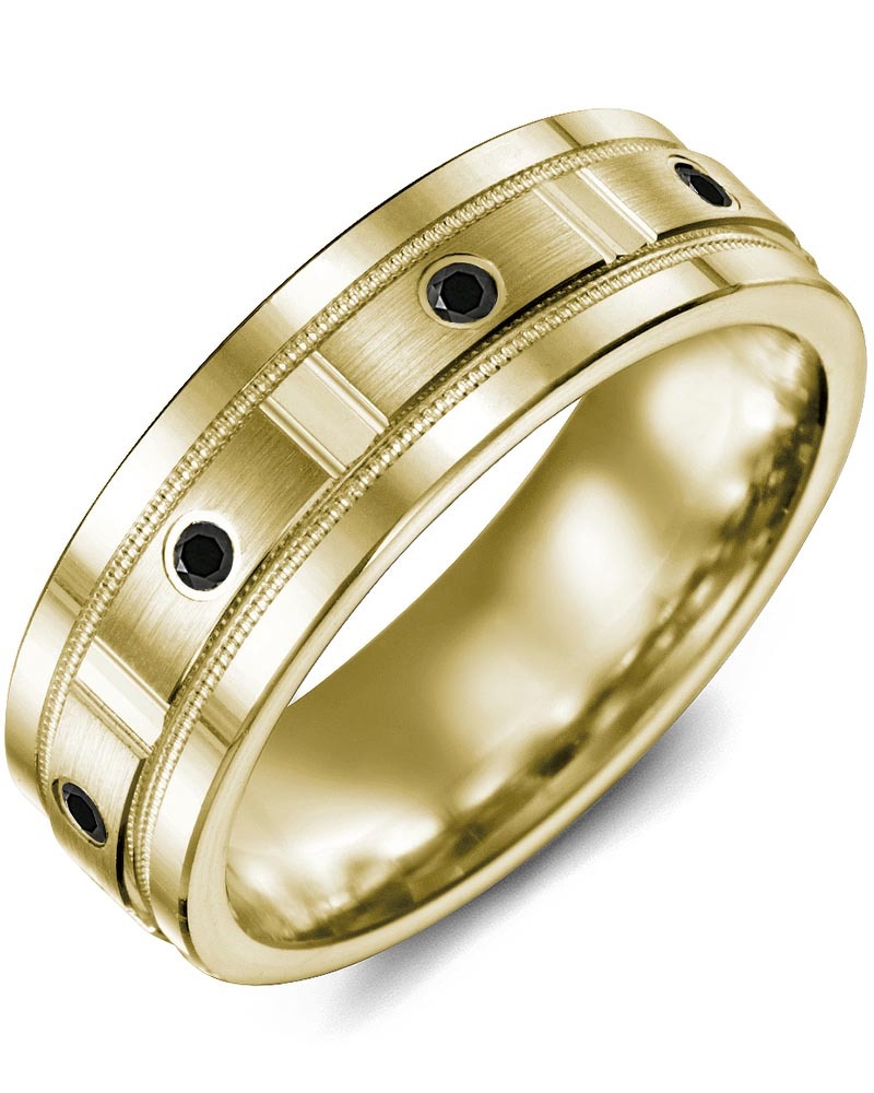 Men's & Women's Yellow Gold + 4 Black Diamonds 0.08ct Wedding Band