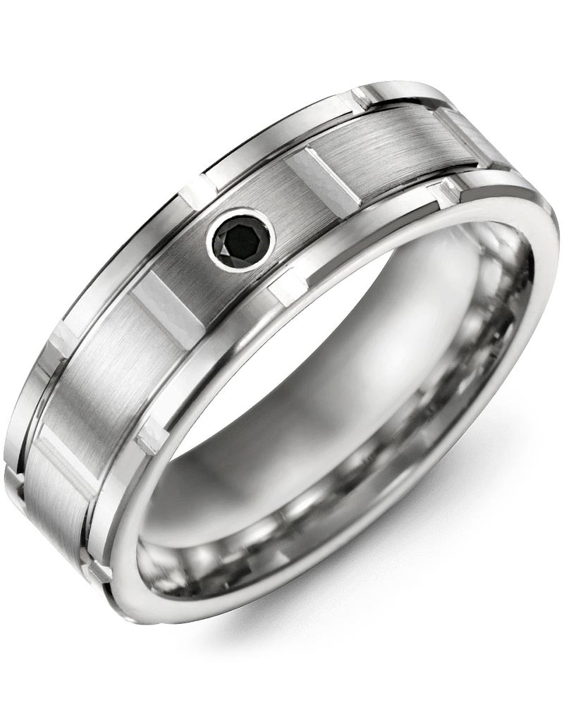 Men's & Women's White Gold + 1 Black Diamond 0.05ct Wedding Band