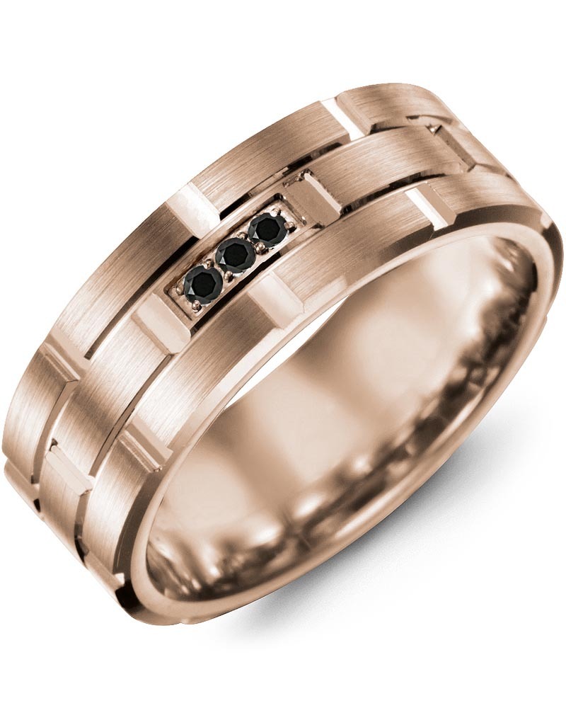 Men's & Women's Rose Gold + 3 Black Diamonds 0.06ct Wedding Band