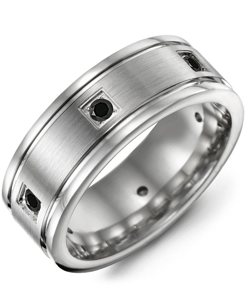 Men's & Women's White Gold + 3 Black Diamonds 0.09ct Wedding Band