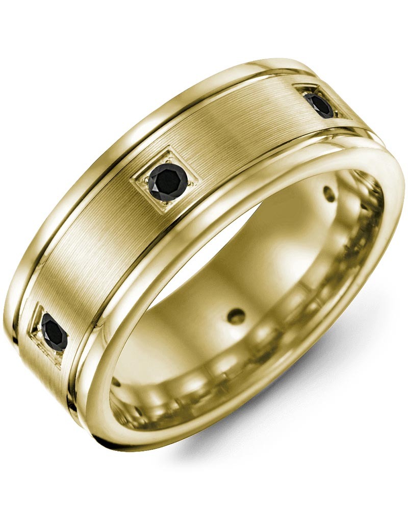 Men's & Women's Yellow Gold + 3 Black Diamonds 0.09ct Wedding Band
