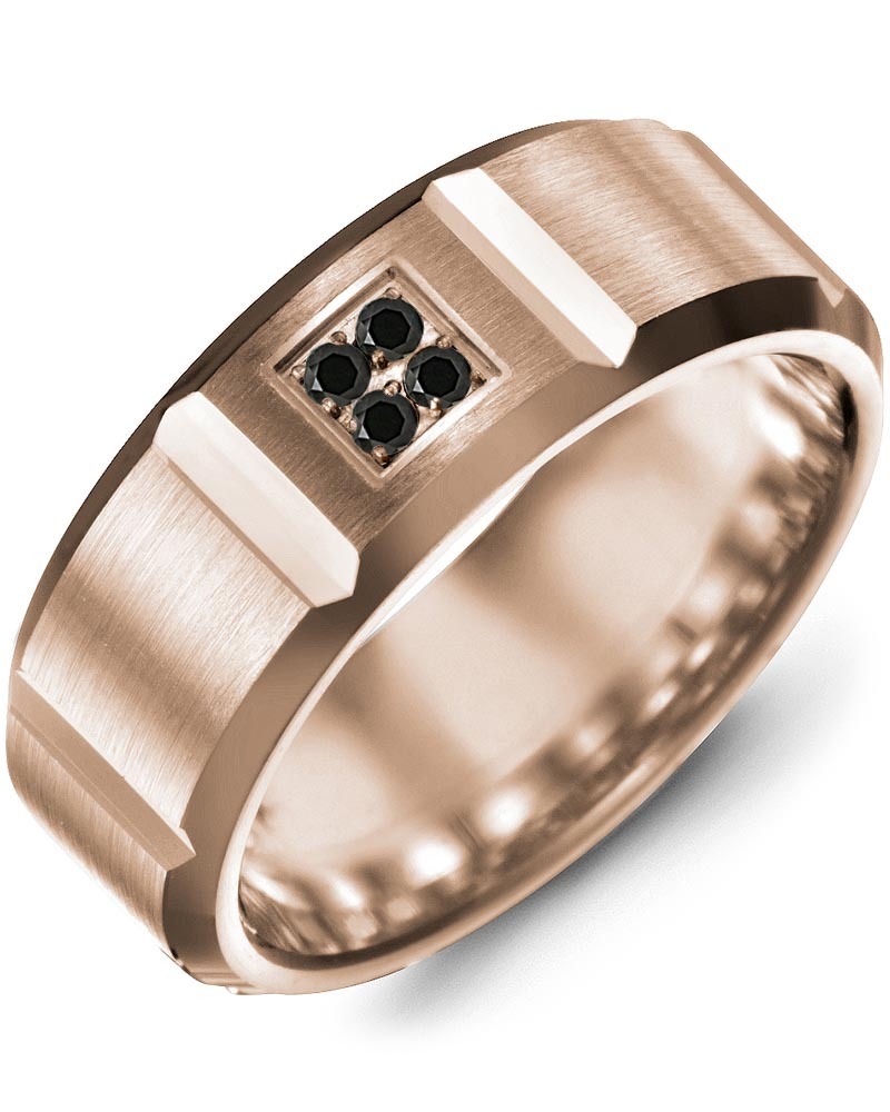 Men's & Women's Rose Gold + 4 Black Diamonds 0.08ct Wedding Band
