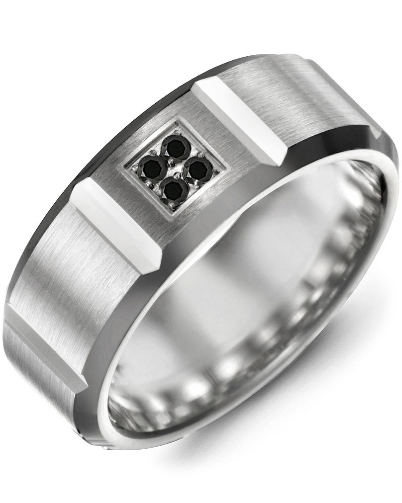 Men's & Women's White Gold + 4 Black Diamonds 0.08ct Wedding Band