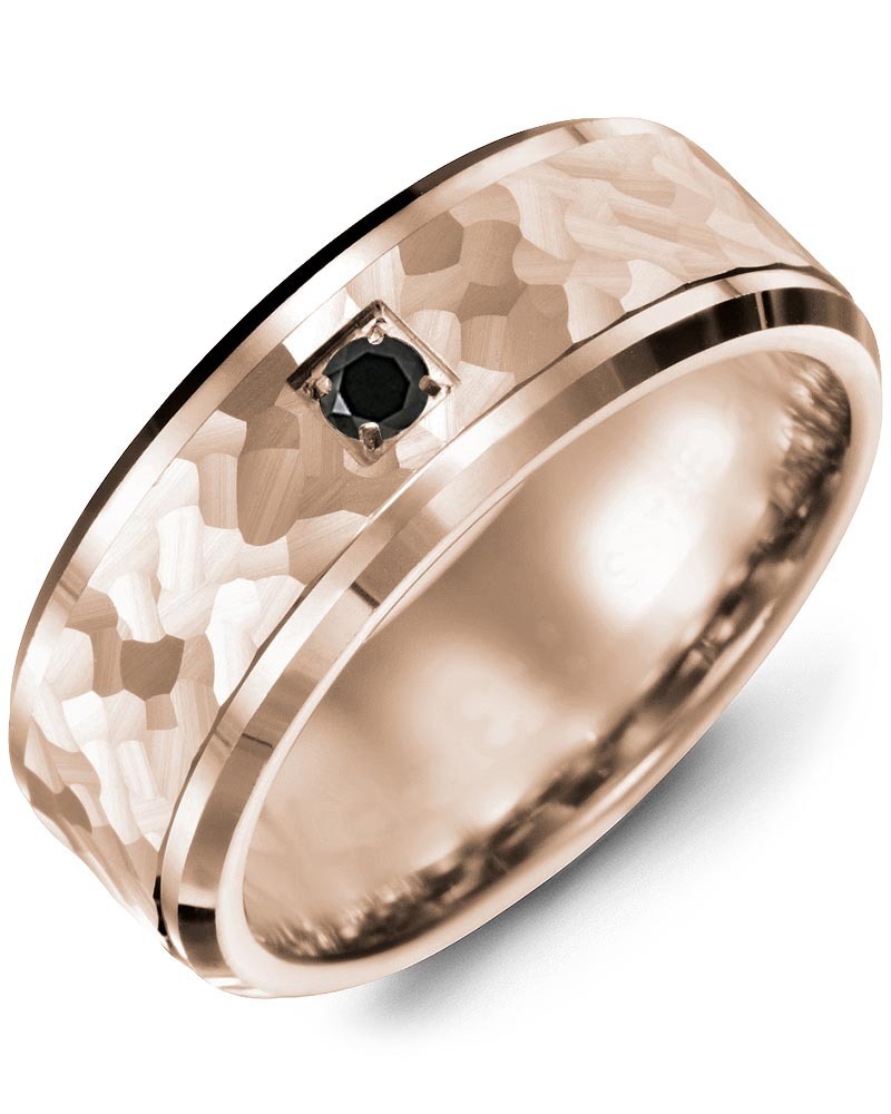 Men's & Women's Rose Gold + 1 Black Diamond 0.05ct Wedding Band