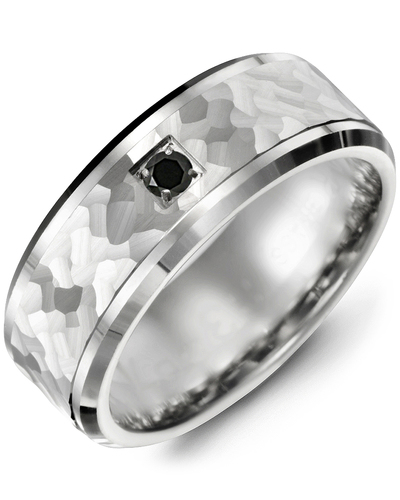 Men's & Women's White Gold + 1 Black Diamond 0.05ct Wedding Band from MADANI Rings. Wedding bands, fashion rings, promise rings, made of Tungsten, Ceramic, Cobalt, and Gold. View the collection at madanirings.com