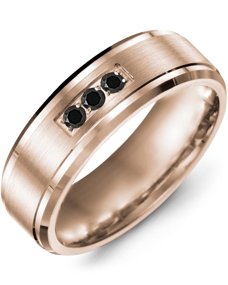 Men's & Women's Rose Gold + 3 Black Diamonds 0.15ct Wedding Band