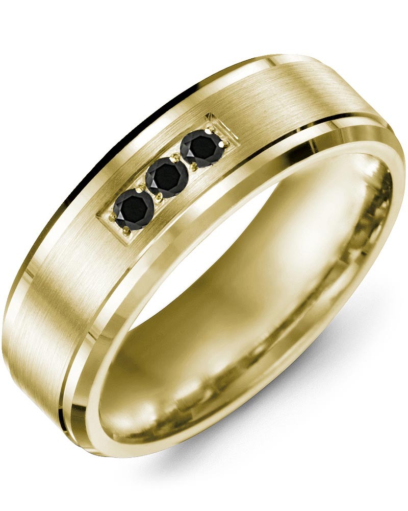 Men's & Women's Yellow Gold + 3 Black Diamonds 0.15ct Wedding Band