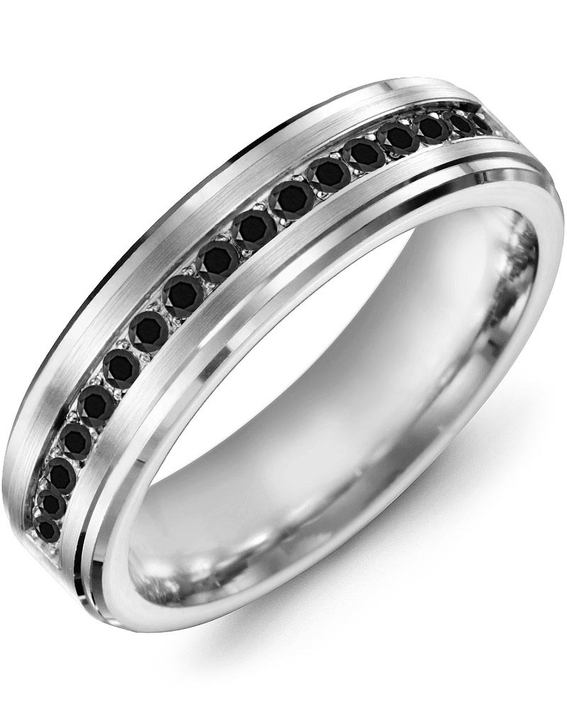 Men's and Women's Eternity Beveled Black Diamond Wedding Ring in White Gold