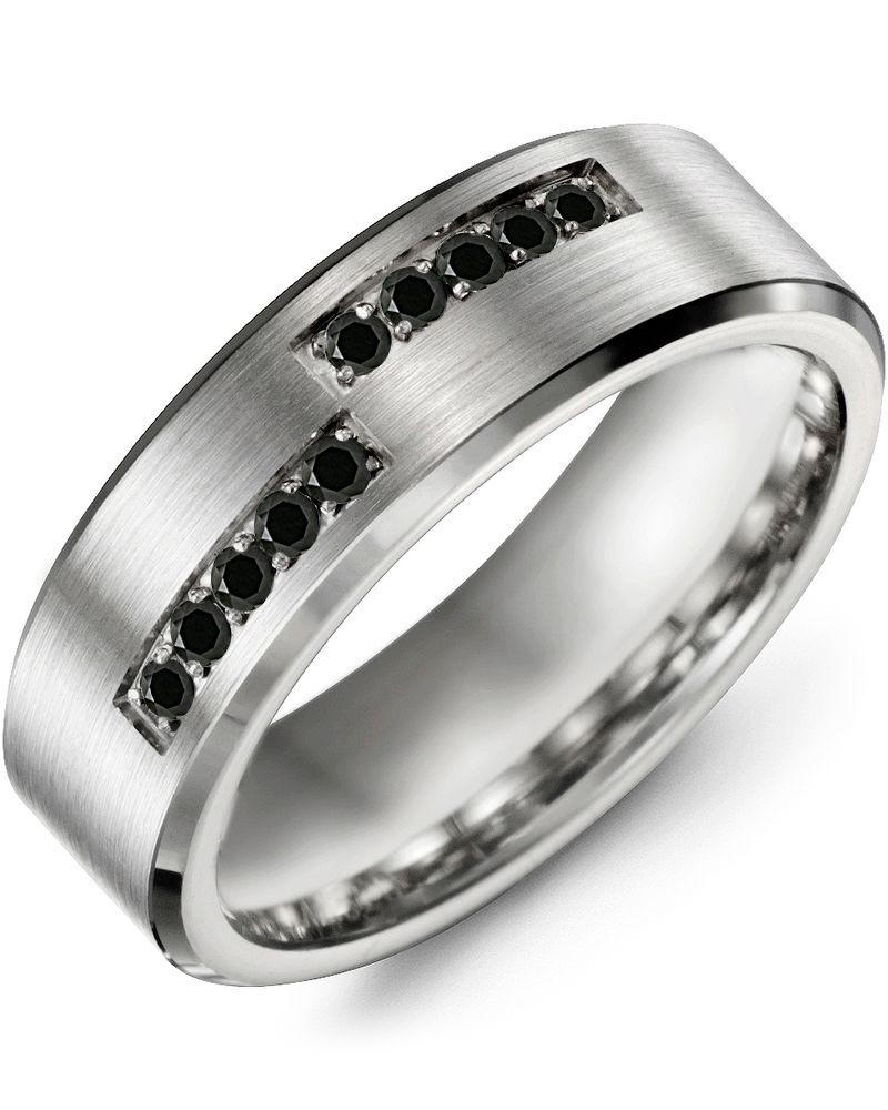 Men's Puzzle Pattern Black Diamond Wedding Band in White Gold