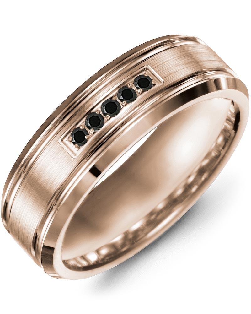 Men's & Women's Rose Gold + 5 Black Diamonds 0.10ct Wedding Band