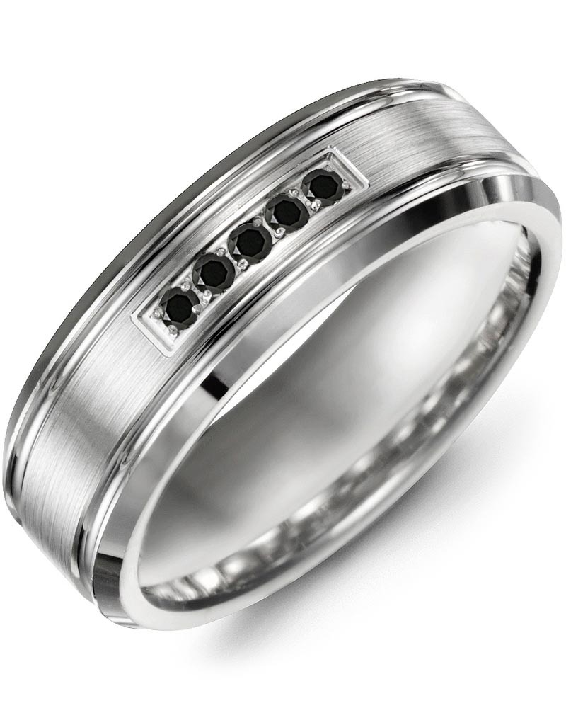 Men's & Women's White Gold + 5 Black Diamonds 0.10ct Wedding Band
