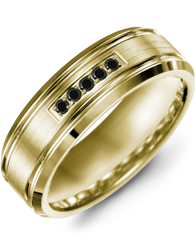 Men's & Women's Yellow Gold + 5 Black Diamonds 0.10ct Wedding Band from MADANI Rings. Wedding bands, fashion rings, promise rings, made of Tungsten, Ceramic, Cobalt, and Gold. View the collection at madanirings.com