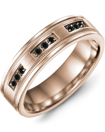 Men's & Women's Rose Gold + 9 Black Diamonds 0.18ct Wedding Band