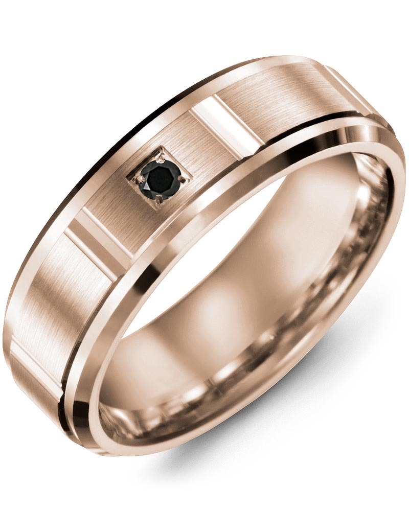Men's & Women's Rose Gold + 1 Black Diamond 0.05ct Wedding Band