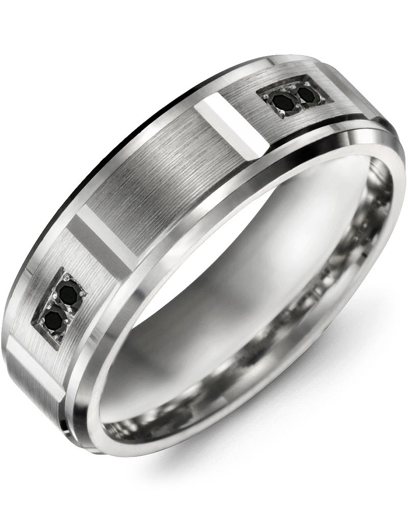 Men's & Women's White Gold + 4 Black Diamonds 0.08ct Wedding Band