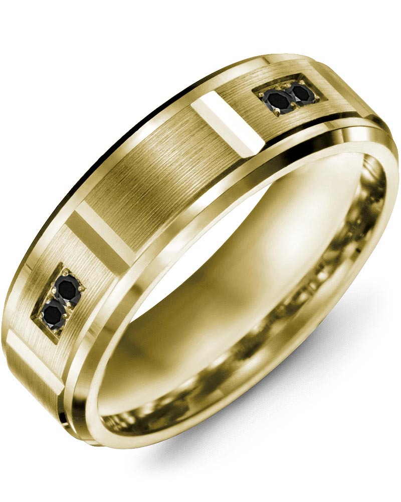 Men's Vertical Accents Duo Black Diamond Wedding Band in Yellow Gold