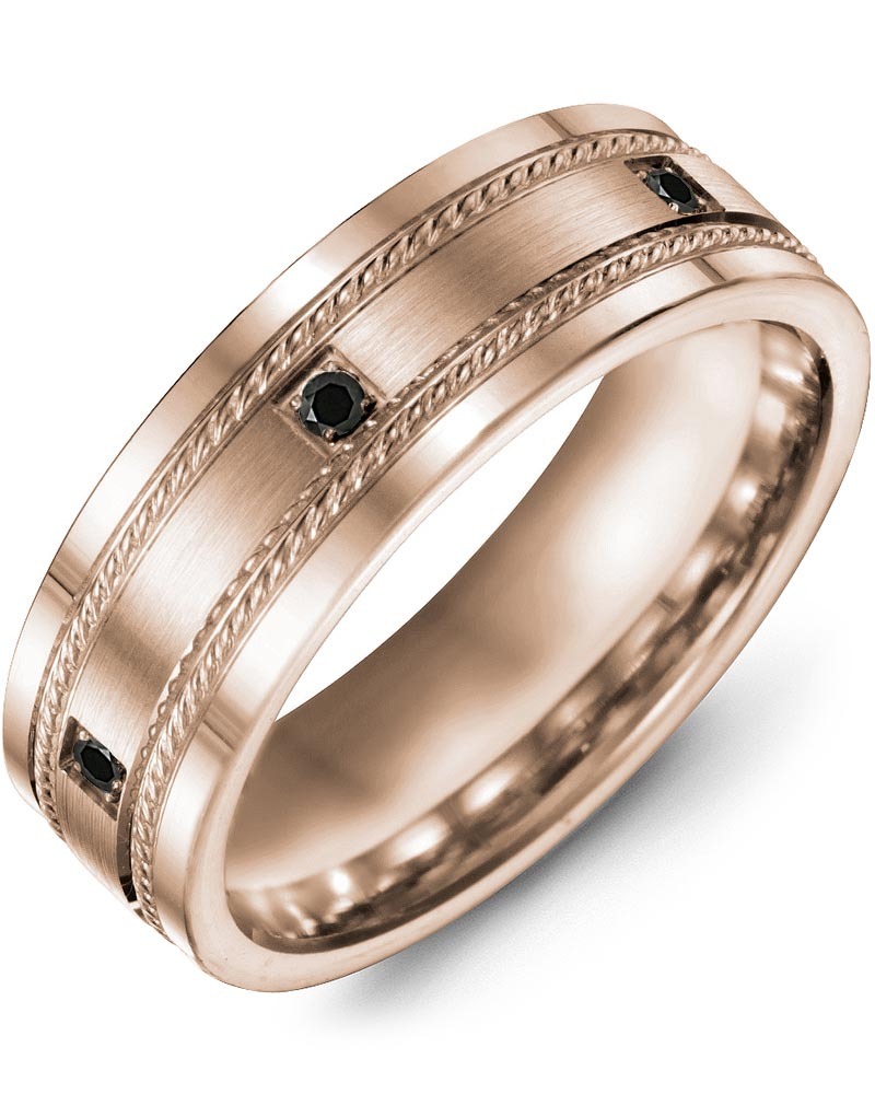 Men's & Women's Rose Gold + 3 Black Diamonds 0.06ct Wedding Band