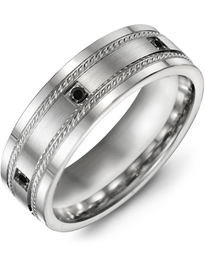 Men's Rope Design Spaced Black Diamond Wedding Band in White Gold