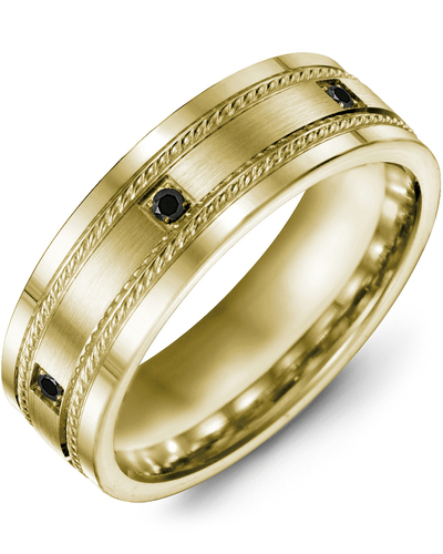 Men's & Women's Yellow Gold + 3 Black Diamonds 0.06ct Wedding Band
