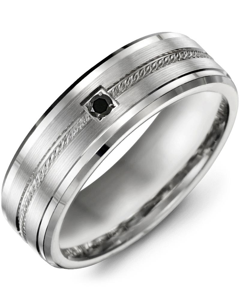Men's & Women's White Gold + 1 Black Diamond 0.05ct Wedding Band