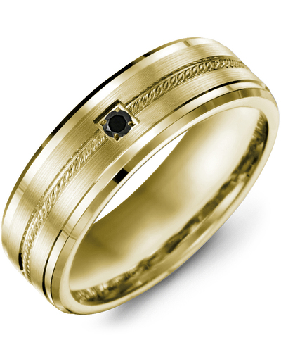 Men's & Women's Yellow Gold + 1 Black Diamond 0.05ct Wedding Band