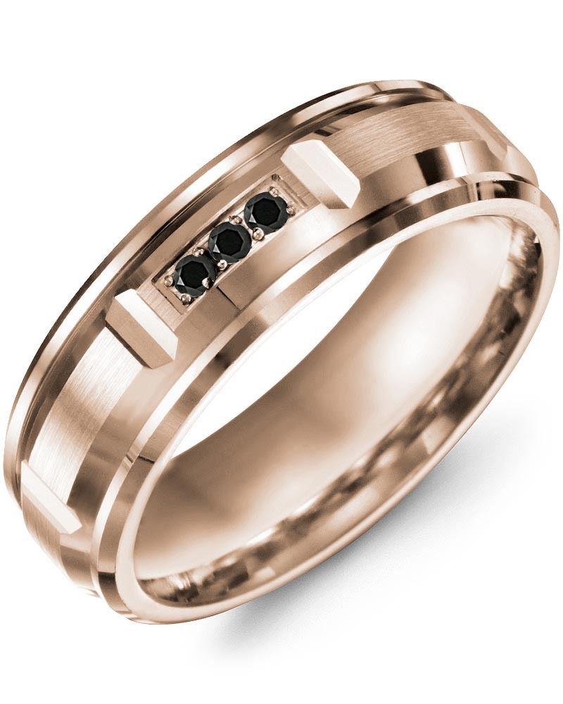 Men's & Women's Rose Gold + 3 Black Diamonds 0.06ct Wedding Band
