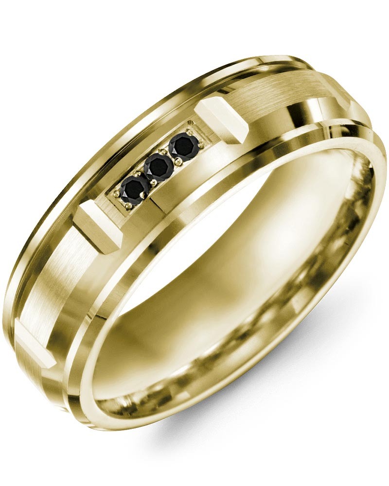 Men's & Women's Yellow Gold + 3 Black Diamonds 0.06ct Wedding Band