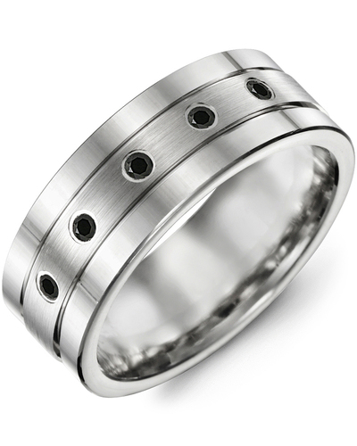 Men's & Women's White Gold + 5 Black Diamonds 0.10ct Wedding Band from MADANI Rings. Wedding bands, fashion rings, promise rings, made of Tungsten, Ceramic, Cobalt, and Gold. View the collection at madanirings.com
