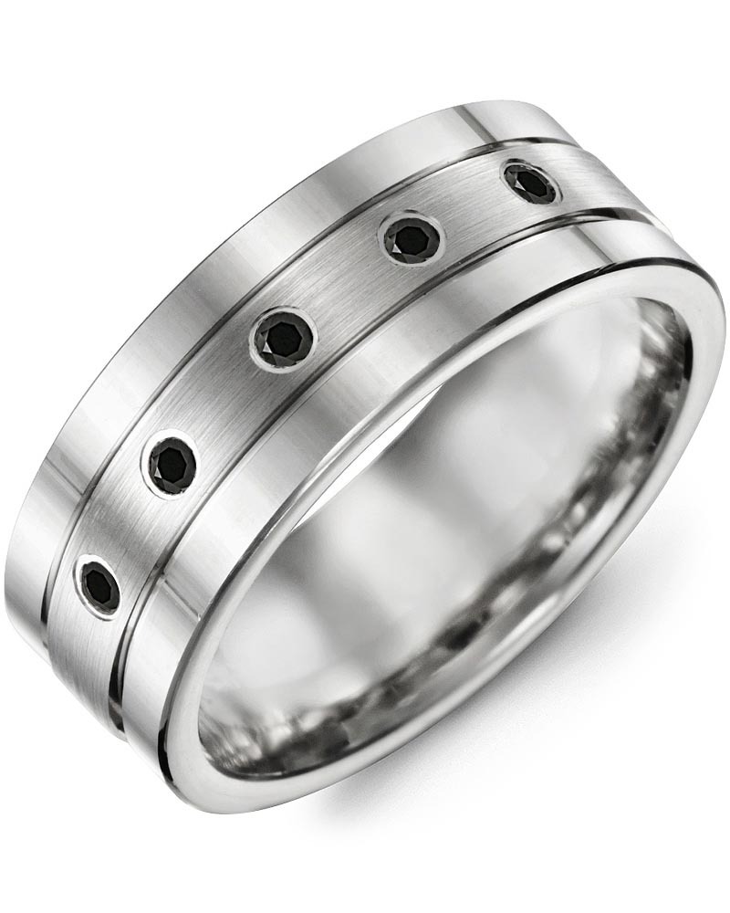 Men's Triple Band Effect Black Diamond Wedding Band in White Gold