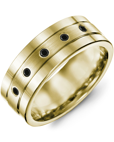 Men's & Women's Yellow Gold + 5 Black Diamonds 0.10ct Wedding Band