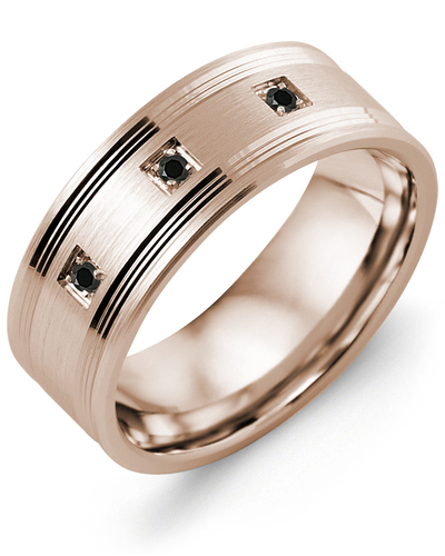 Men's & Women's Rose Gold + 3 Black Diamonds 0.06ct Wedding Band from MADANI Rings. Wedding bands, fashion rings, promise rings, made of Tungsten, Ceramic, Cobalt, and Gold. View the collection at madanirings.com