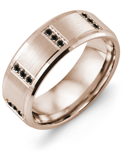 Men's & Women's Rose Gold + 12 Black Diamonds 0.12ct Wedding Band