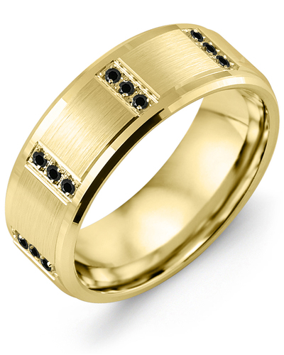 Men's & Women's Yellow Gold + 12 Black Diamonds 0.12ct Wedding Band