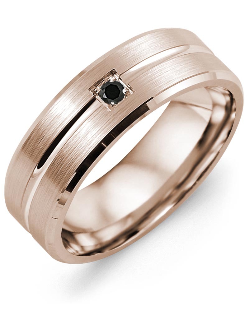 Men's & Women's Rose Gold + 1 Black Diamond 0.05ct Wedding Band