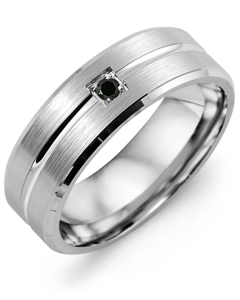 Men's & Women's White Gold + 1 Black Diamond 0.05ct Wedding Band