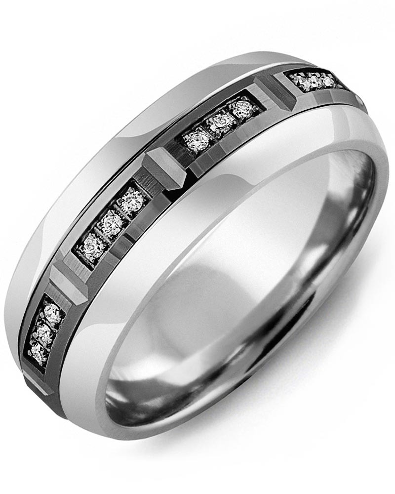 Men's & Women's Tungsten Half Round & Black Gold + 12 Diamonds 0.12ct Wedding Band from MADANI Rings. Wedding bands, fashion rings, promise rings, made of Tungsten, Ceramic, Cobalt, and Gold. View the collection at madanirings.com