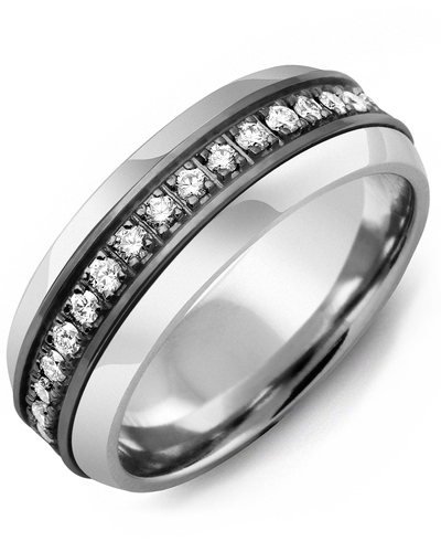 Men's & Women's Tungsten Half Round & Black Gold + 17 Diamonds 0.34ct Wedding Band