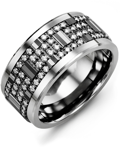 Men's & Women's Tungsten & Black Gold + 56 Diamonds 0.56ct Wedding Band