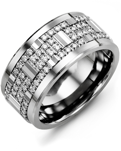 Men's & Women's Tungsten & White Gold + 56 Diamonds 0.56ct Wedding Band
