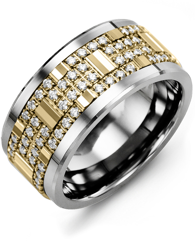 Men's & Women's Tungsten & Yellow Gold + 56 Diamonds 0.56ct Wedding Band