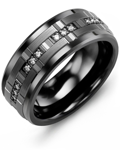 Men's All Black Faceted Trio Diamond Wedding Ring