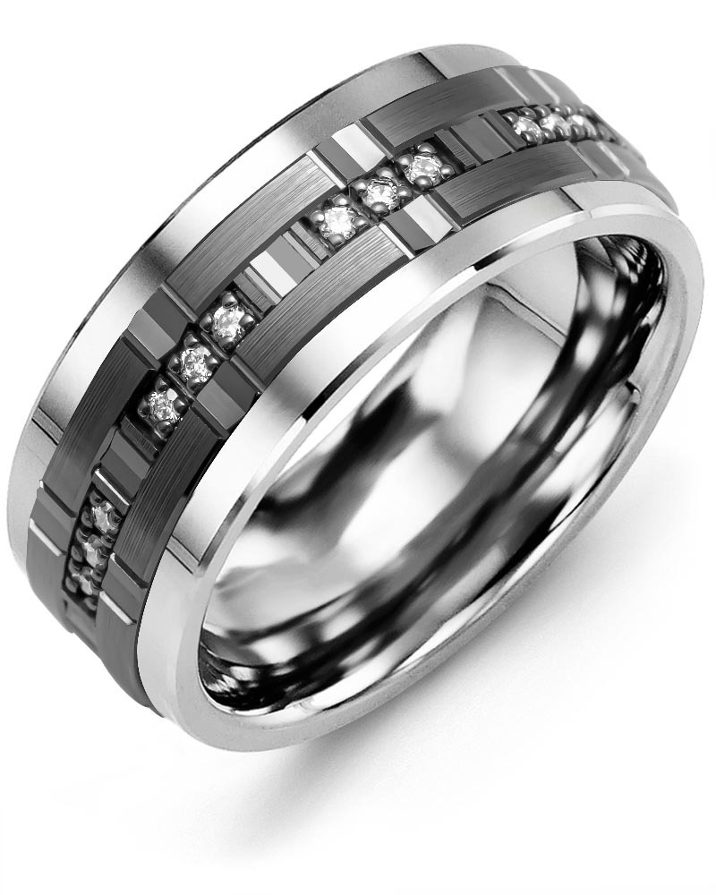 Men's & Women's Cobalt & Black Gold + 12 Diamonds 0.12ct Wedding Band