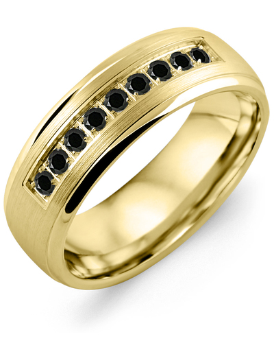 Men's & Women's Yellow Gold + 9 Black Diamonds 0.27ct Wedding Band