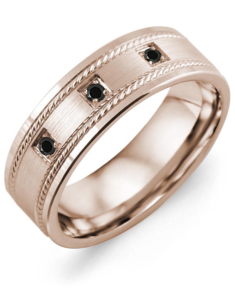 Men's & Women's Rose Gold + 3 Black Diamonds 0.06ct Wedding Band