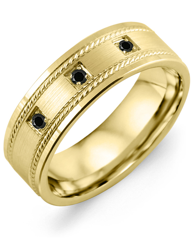 Men's & Women's Yellow Gold + 3 Black Diamonds 0.06ct Wedding Band