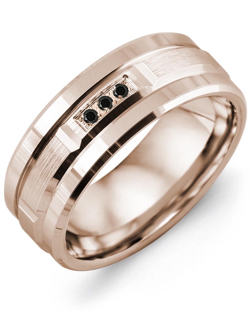 Men's & Women's Rose Gold + 3 Black Diamonds 0.06ct Wedding Band