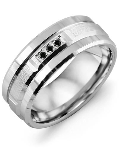 Men's & Women's White Gold + 3 Black Diamonds 0.06ct Wedding Band from MADANI Rings. Wedding bands, fashion rings, promise rings, made of Tungsten, Ceramic, Cobalt, and Gold. View the collection at madanirings.com