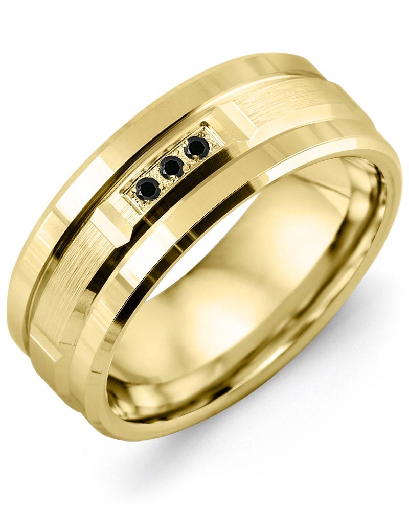 Men's & Women's Yellow Gold + 3 Black Diamonds 0.06ct Wedding Band